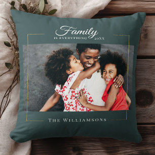 Modern Frame Family is EVERYTHING Photo Gold Throw Pillow