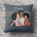 Modern Frame |  Family is EVERYTHING Photo Gold Throw Pillow<br><div class="desc">Modern family keepsake,  this elegant photo throw pillow features your favorite photo in a gold frame alongside your custom name and date established on dark dusty blue. Great gift for the holidays,  Mother's Day or Valentines!</div>