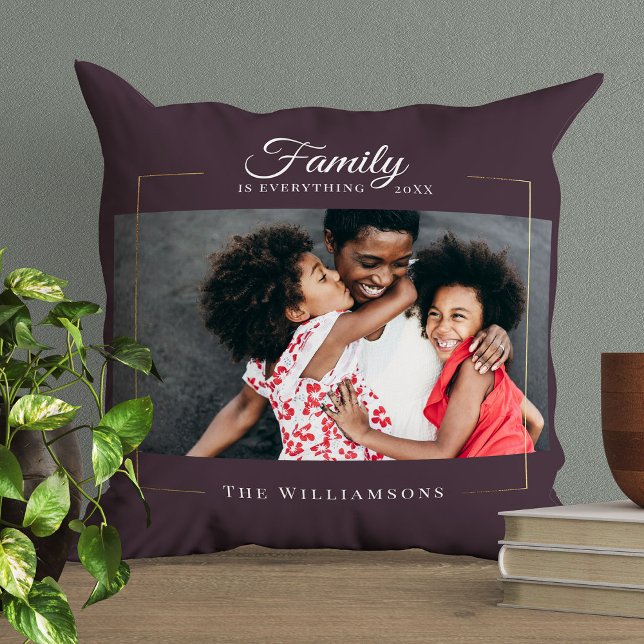 Modern Frame |  Family is EVERYTHING Photo Gold Throw Pillow (Creator Uploaded)