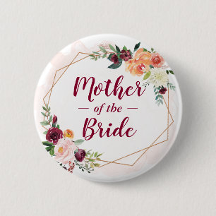 Modern Frame Floral Mother of the Bride Groom Button