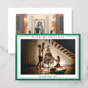 Modern Frame Merry Christmas 2-Photo Letterpress Photo Cards