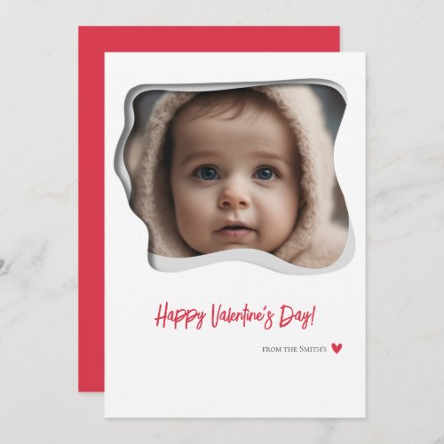 Modern Frame Red Photo Valentines Day Holiday Card