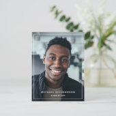 Modern Frame | Vertical Two Photo Graduation Party Invitation Postcard (Standing Front)