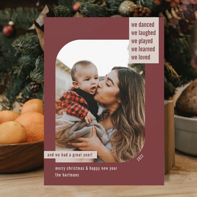 Modern Frame Year Review 1 Photo Christmas Wine Holiday Card (Creator Uploaded)