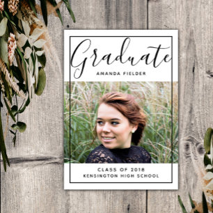 Modern Framed Graduation Photo Black Invitation