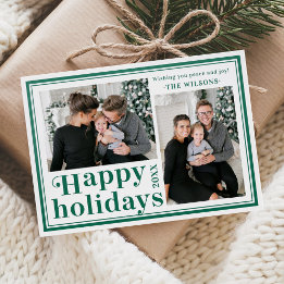 Modern Framed Happy Holidays Two Photo Letterpress Photo Cards
