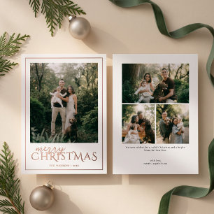 Modern Framed Merry Christmas Photo Collage Foil Holiday Card