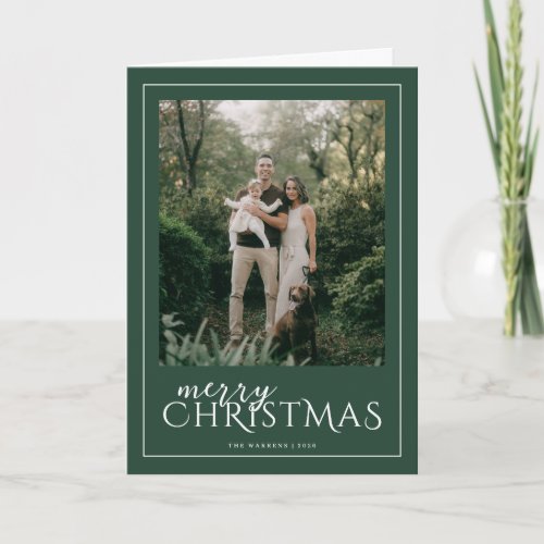 Modern Framed Merry Christmas Photo Green Holiday Card