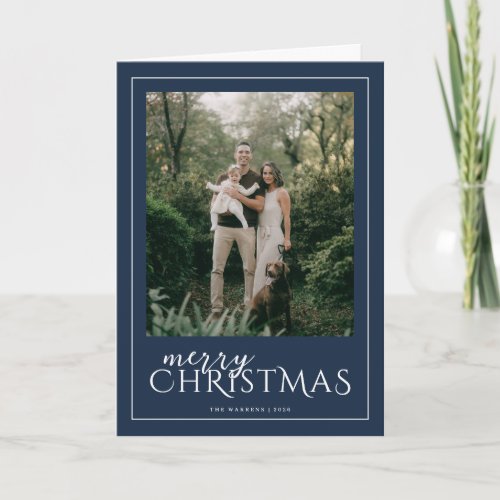 Modern Framed Merry Christmas Photo Navy Holiday Card