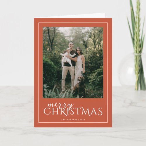 Modern Framed Merry Christmas Photo Persimmon Holiday Card