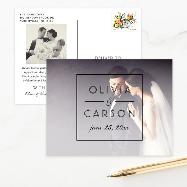 Modern Framed Name Monogram Thank You Photo Postcard (Creator Uploaded)