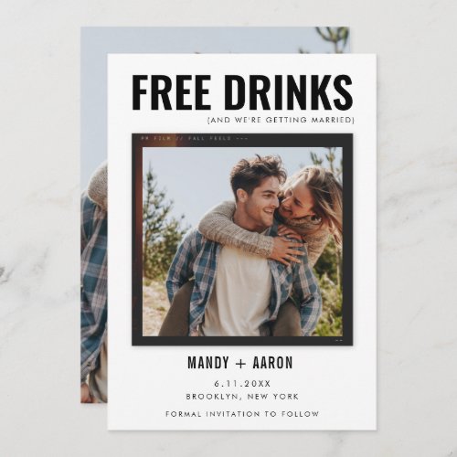 Modern Free Drinks Two Photo Wedding Save The Date
