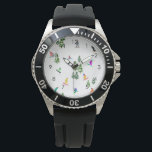 Modern Freeride Snowboarder Snowboarding Art   Watch<br><div class="desc">Cool whimsical illustration art of colorful snowboarders,  snowboarding downhill in mountains among pine,  spruce,  fir trees on fresh snow powder. Snowboard and xmas outdoor sport in a winter forest. Snowboarder gifts. Snowboarding Christmas decor.</div>