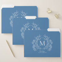 Modern French Blue Floral Crest Monogram