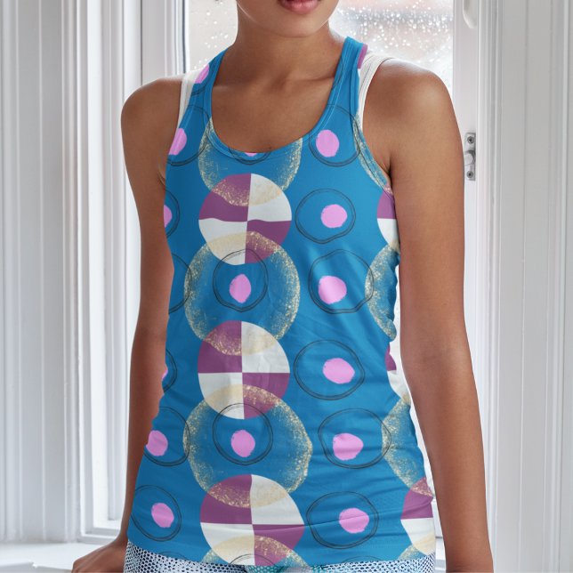 Modern French Blue  Nucleus Pattern Tank Top (Nucleus over French Blue Tank Top)