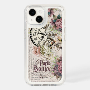 Modern French Bonjour Watercolor floral Grunge Speck iPhone 14 Case