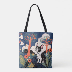 Modern French bulldog dog tote bag