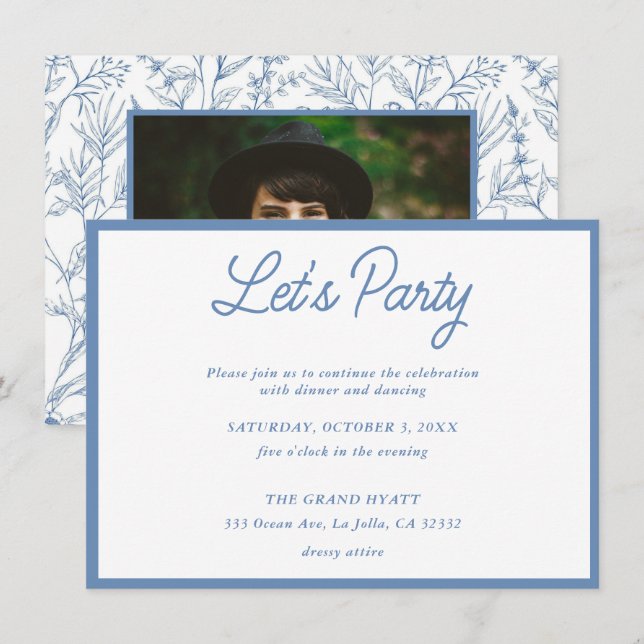 Modern French Floral Bat Mitzvah Party Invitation (Front/Back)