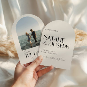 Modern French Whimsical Retro Photo Arched Wedding Save The Date