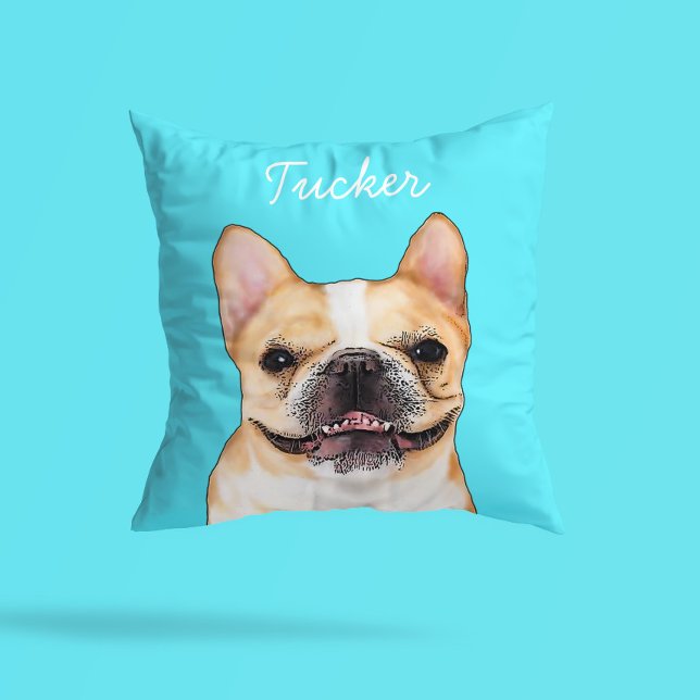 Modern Frenchie Bulldog Illustration | Add Name  Throw Pillow (Creator Uploaded)