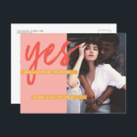 Modern Fresh Bold Coral Pink Photo Save the Date I Postcard<br><div class="desc">A bold and unique Save the Date Design for modern couples. Fresh color palette of coral pink,  red and golden yellow,  bold calligraphy Script plus your image of choice. All colors of this Save the Date Postcard can be changed using the Design tool if you want!</div>