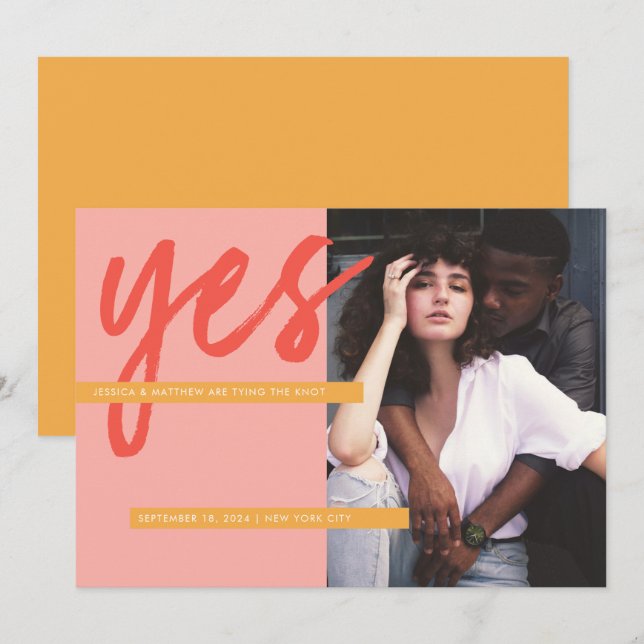 Modern Fresh Bold Coral Pink Photo Save the Date Invitation (Front/Back)