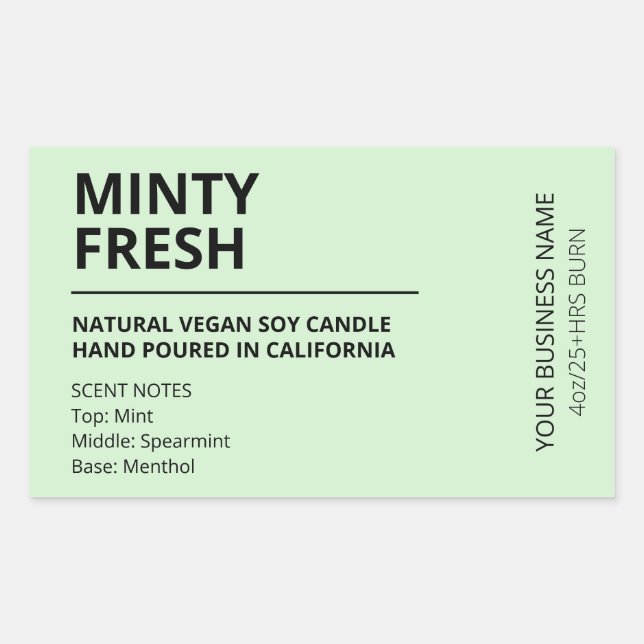 Modern Fresh Mint Scent Soy Candle Labels (Front)