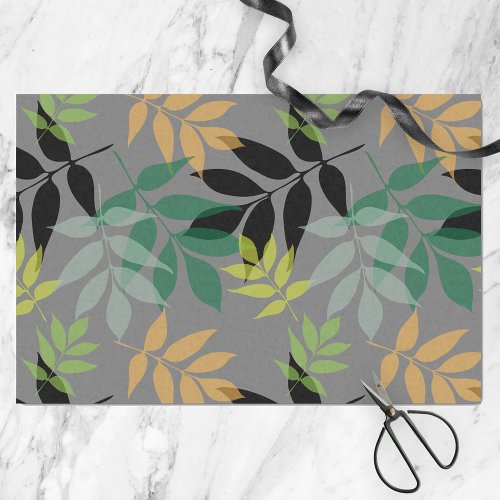 Modern Fresh Overlapping Leaves on Muted Gray Tissue Paper