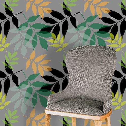 Modern Fresh Overlapping Leaves on Muted Gray