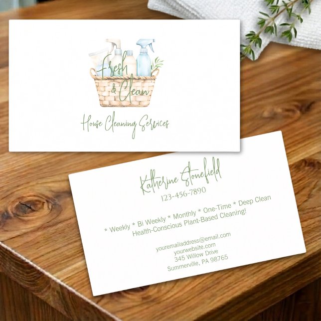 Modern Fresh Personalizable House Cleaning Service Business Card (Creator Uploaded)