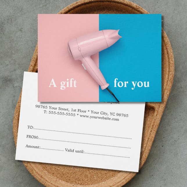 Modern Fresh Pink Blue Hairstylist GiftCertificate (Creator Uploaded)