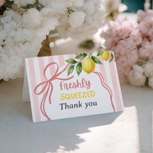 Modern Freshly Squeezed Pink Bow Lemon Baby Shower Thank You Card