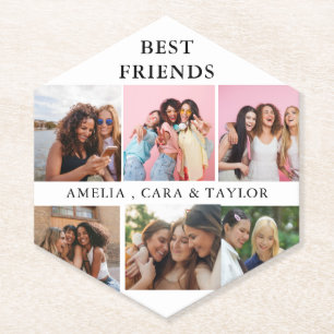 Modern Friend Collage Photos Simple Paper Coaster