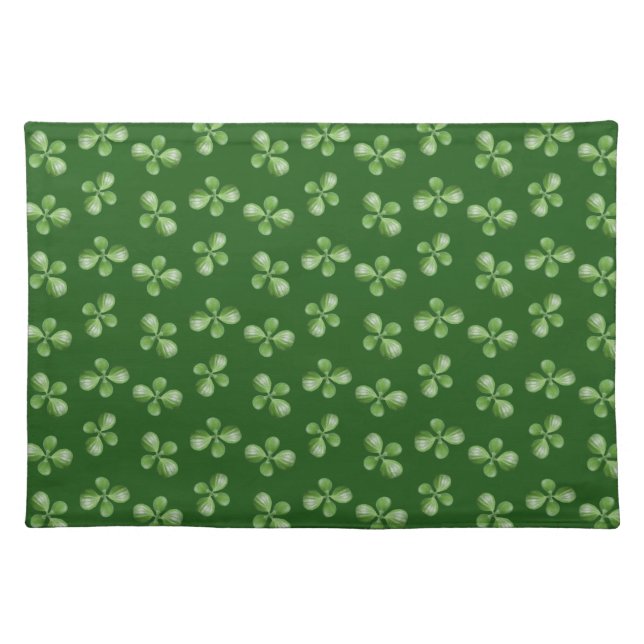 Modern Friendly Green Succulent Leaves on Green Cloth Placemat (Front)