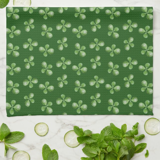 Modern Friendly Green Succulent Leaves on Green Kitchen Towel (Folded)