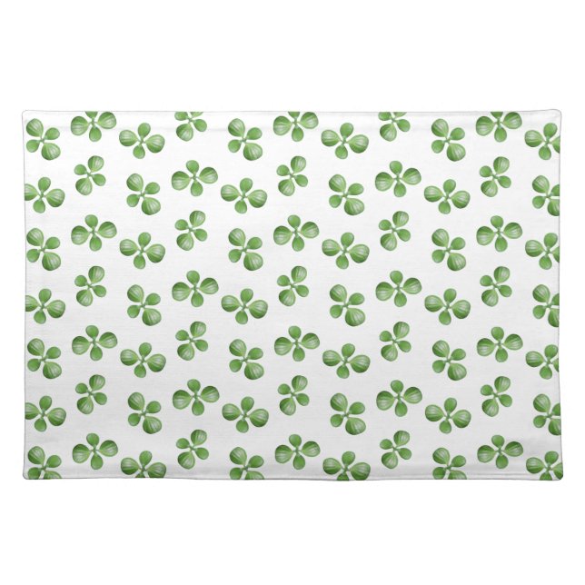 Modern Friendly Green Succulent Leaves on White Cloth Placemat (Front)