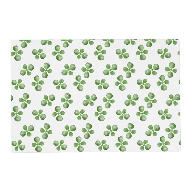 Modern Friendly Green Succulent Leaves on White Placemat (Front)