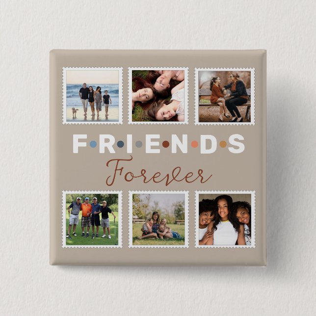 Modern Friends Forever Photo Collage Keepsake Button (Front)