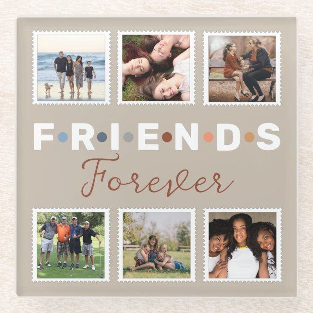 Modern Friends Forever Photo Collage Keepsake Glass Coaster (Front)