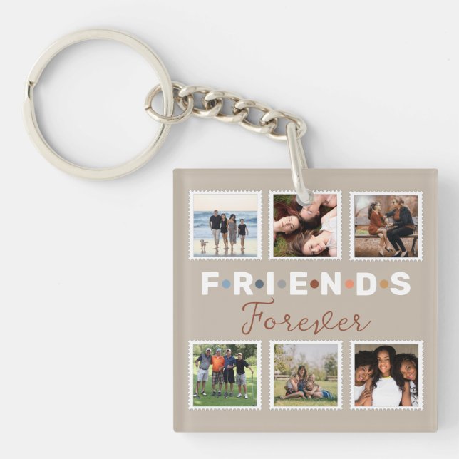 Modern Friends Forever Photo Collage Keepsake Keychain (Front)