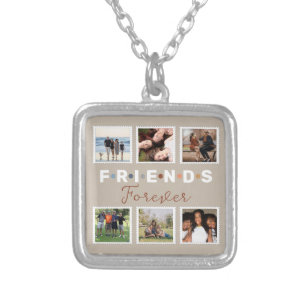 Modern Friends Forever Photo Collage Keepsake Silver Plated Necklace