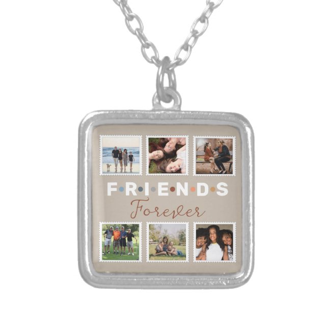 Modern Friends Forever Photo Collage Keepsake Silver Plated Necklace (Front)