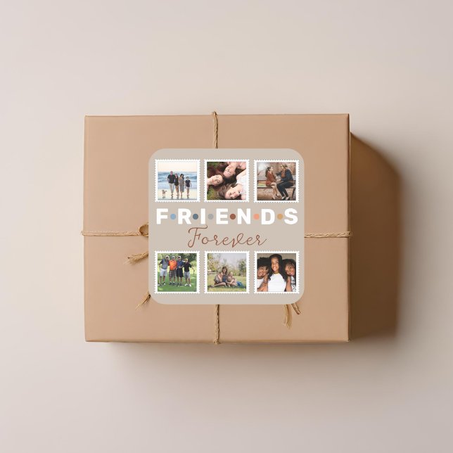 Modern Friends Forever Photo Collage Keepsake Square Sticker (Creator Uploaded)
