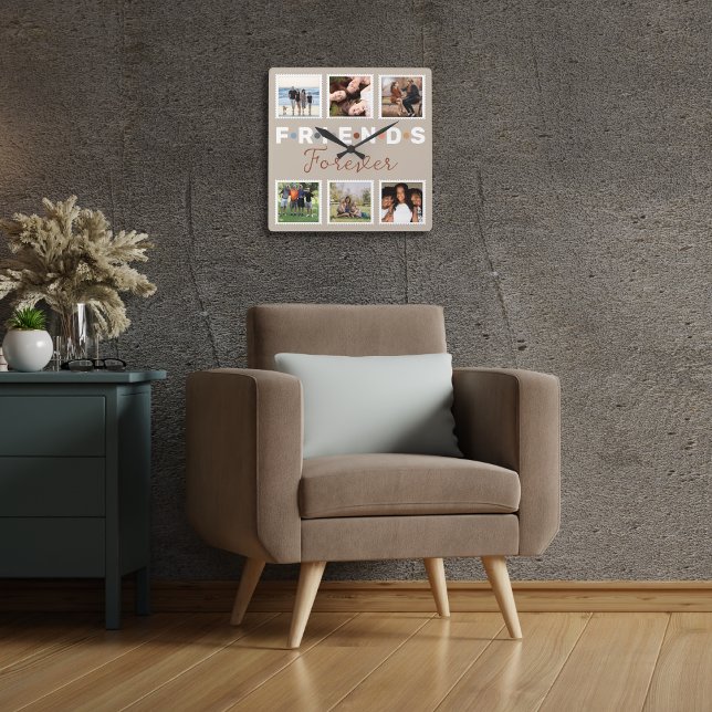 Modern Friends Forever Photo Collage Keepsake Square Wall Clock (Creator Uploaded)