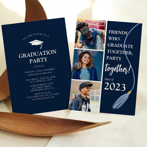 Modern Friends Graduation Party Photo Collage Invitation