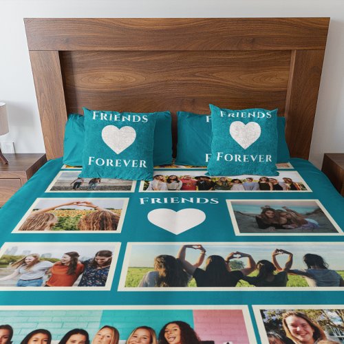 Modern  friends photo collage  teal green  duvet cover