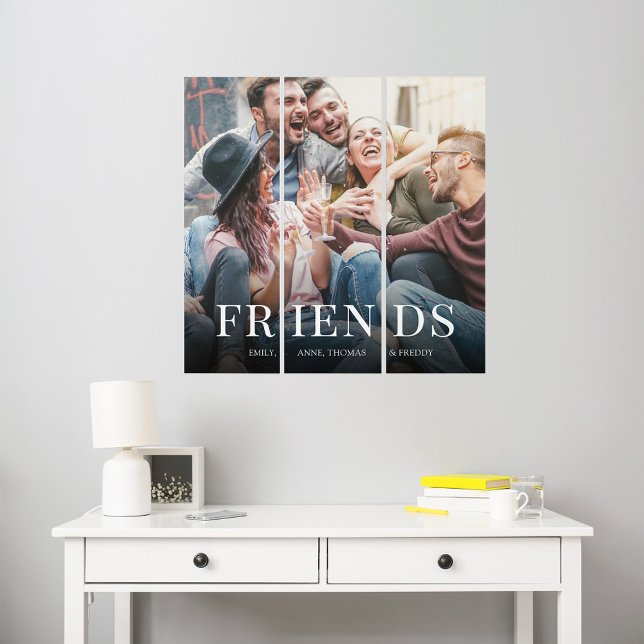 Modern Friends Typography Photo Triptych (Cool Friends Typography Photo Wall Decor. )
