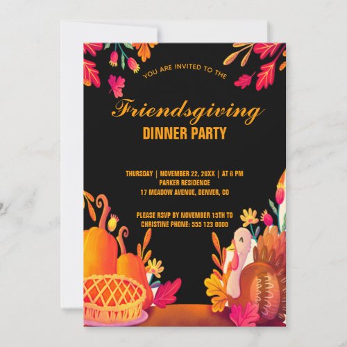 Modern  Friendsgivin Dinner With Party Invitation