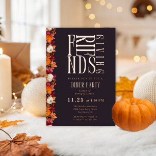 Modern Friendsgiving Dinner Floral  Foil Invitation