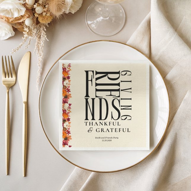 Modern Friendsgiving Dinner Floral  Napkins (Creator Uploaded)